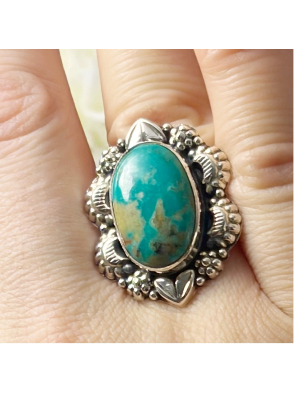 Sonoran Gold Turquoise Navajo Style Ring Size 8 1/4 8.5 Pure Sterling Silver 925 - Picture 8 of 13